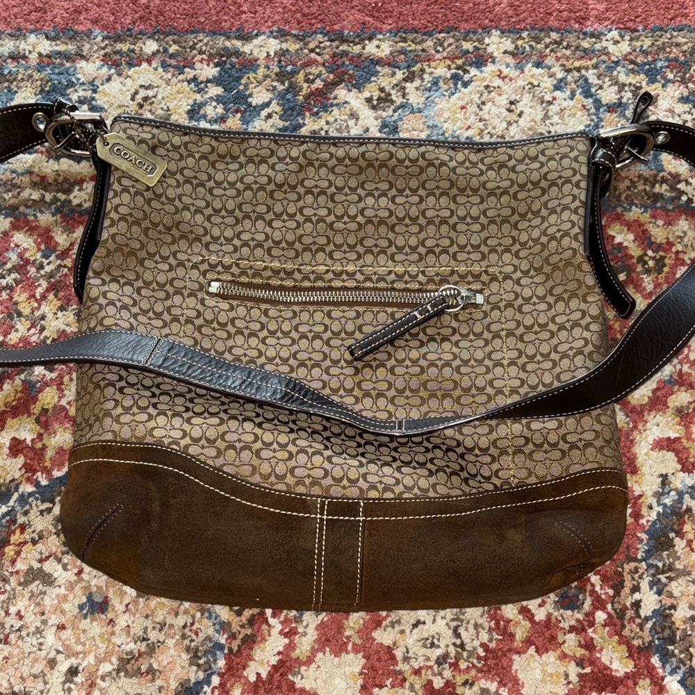 Coach Signature Monogram Leather and Suede Bag